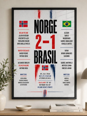 Norge slo Brasil 2–1 – Historisk fotballplakat