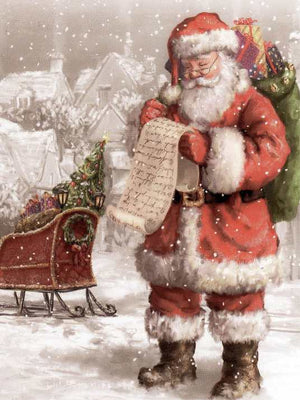 Old-fashioned Santa Claus with wish list