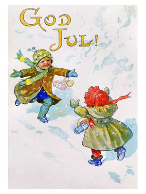 Two children Merry Christmas - Retro Christmas poster - Jenny Nystrøm