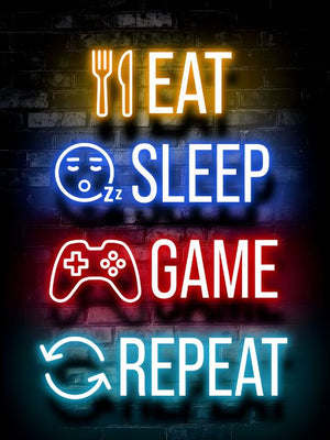 Neon Gaming poster - Eat, Sleep, Game, Repeat