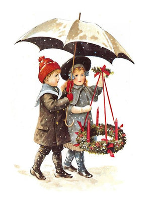 Children with Christmas wreath - Retro Christmas poster - Jenny Nystrøm