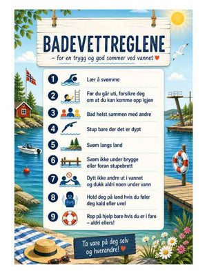 Badevettreglene plakat – trygg sommer ved vannet