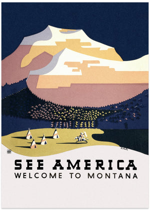 Se Amerika. Velkommen til Montana (1936) Rejseplakat af Richard Halls