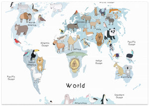 Educational world map with animals in English for children 3