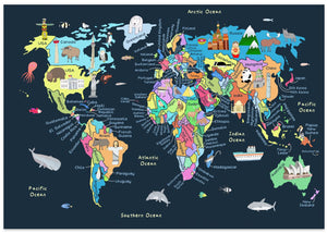 Educational world map in English for children