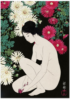 Woman Among Chrysanthemums
