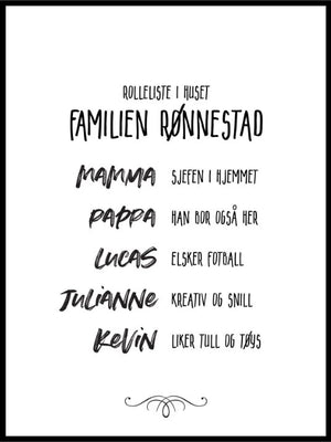 Familieplakat - rollelisten i huset - Plakatbar.no