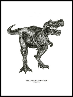 Håndtegnet dinosaur til barnerom - T Rex - Design av Hugøy - Plakatbar.no