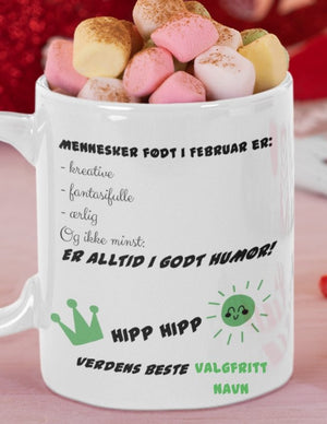 Krus til en som har bursdag i februar - Med eget navn - Plakatbar.no