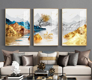Luxury Golden Landscape Painting - 3 interiørmotiv - Plakatbar.no