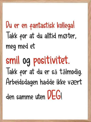 Plakat til kollega med koselig tekst
