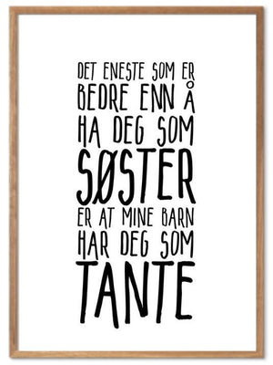 Søster og Tante plakat. Nydelig familieposter som skaper god stemming
