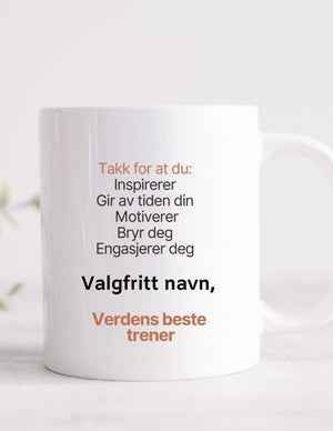 Trener - Kopp med eget navn - Plakatbar.no