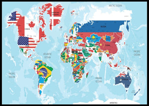 Verdenskart med flagg - Plakatbar.no