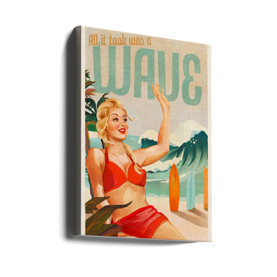 Surfing Pinup Girl On Beach In Bikini