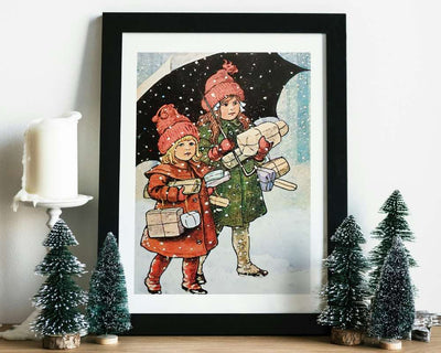 Barn med gaver - Retro juleplakat - Jenny Nystrøm