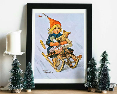 Barn aker - Retro juleplakat - Jenny Nystrøm