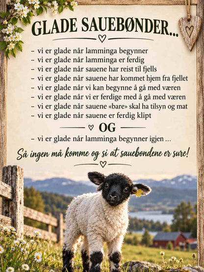 Glade sauebønder – humoristisk plakat for sauebonde