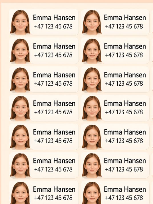 Merkelapper med navn og bilde