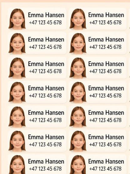 Merkelapper med navn og bilde