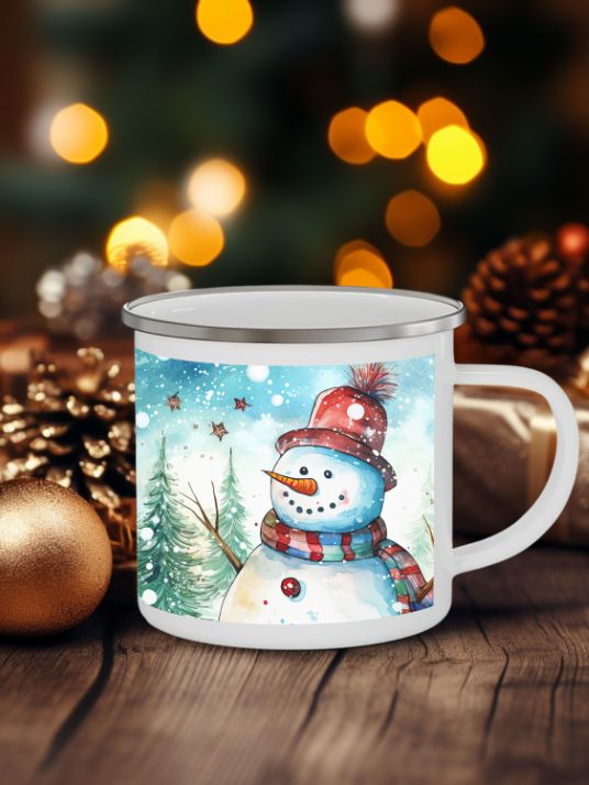 Enamel mug - Christmas mug with snowman