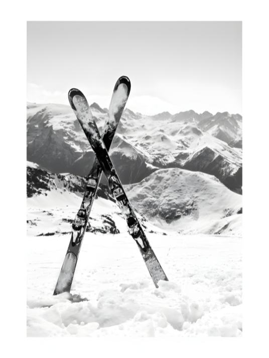 Winter landscape with crossed skis