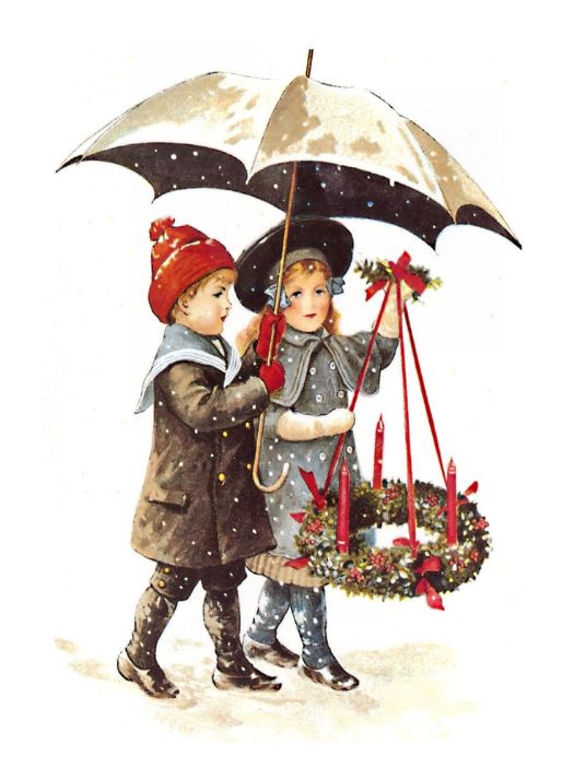 Barn med julekrans - Retro juleplakat - Jenny Nystrøm