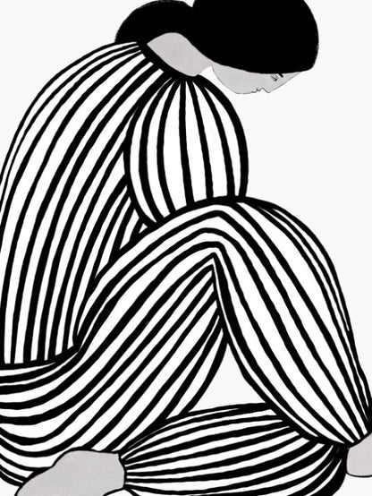 Black And White Abstract Striped Woman