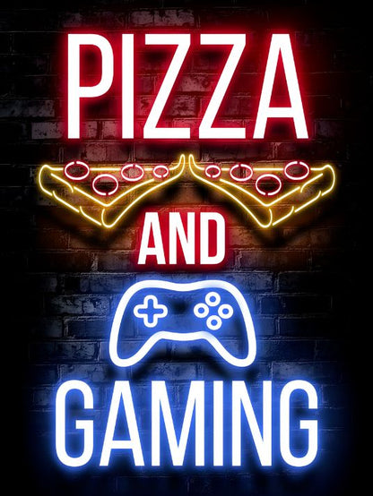 Neon Gaming poster - Pizza and gaming