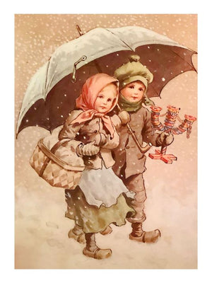 Barn på juletur - Retro juleplakat - Jenny Nystrøm