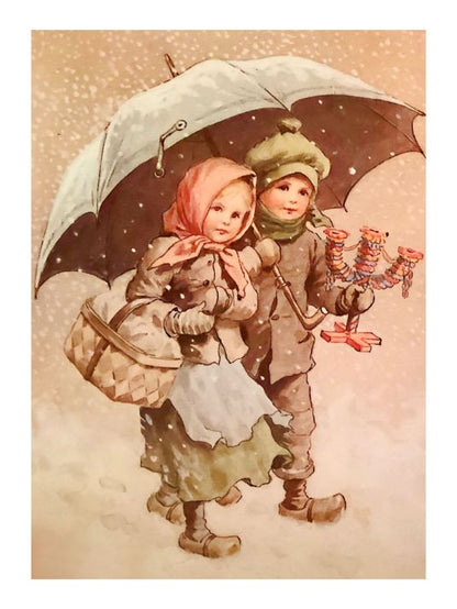 Barn på juletur - Retro juleplakat - Jenny Nystrøm