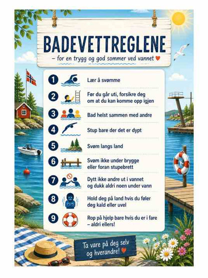 Badevettreglene Plakat Trygg Sommer Ved Vannet badevettreglene-plakat-trygg-sommer-ved-vannet