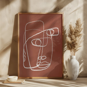 Line art abstract portrait terracotta 02