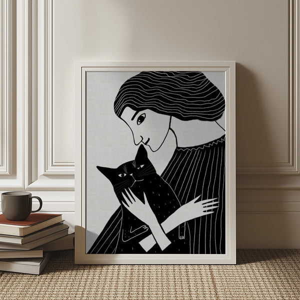 Cat Lady with Black Cat