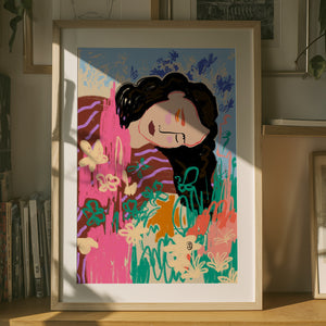 Expressive Figure Surrounded By Colorful Flowers