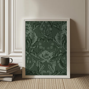 Floral Heritage Morris monochrome stripes forest green patten