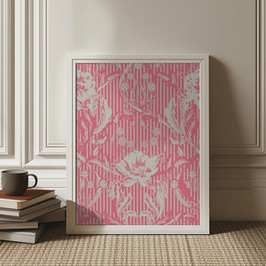 Floral Heritage Morris monochrome stripes raspberry red pattern