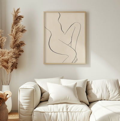 Minimal line art sitting nude