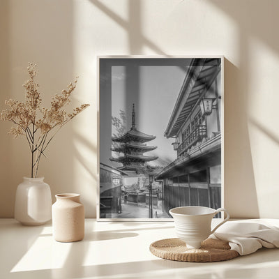 Historic Kyoto with Yasaka Pagoda - monochrome
