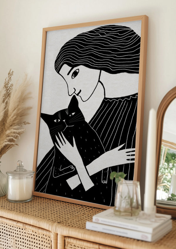Cat Lady with Black Cat