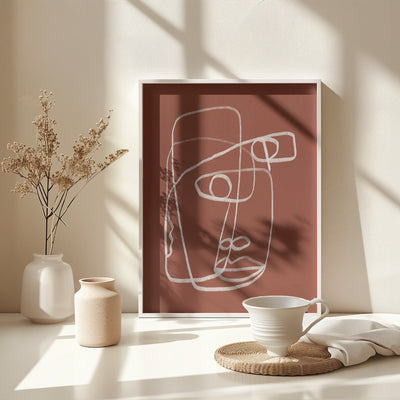 Line art abstract portrait terracotta 02