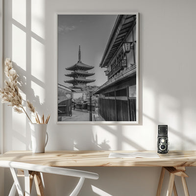 Historic Kyoto with Yasaka Pagoda - monochrome