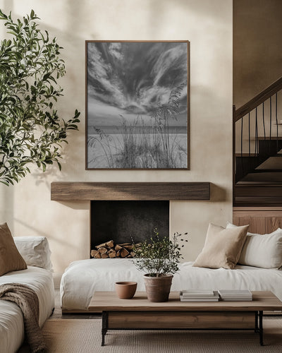 Heavenly monochrome calmness on the beach