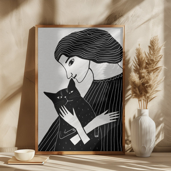 Cat Lady with Black Cat