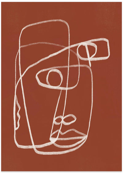 Line art abstract portrait terracotta 02