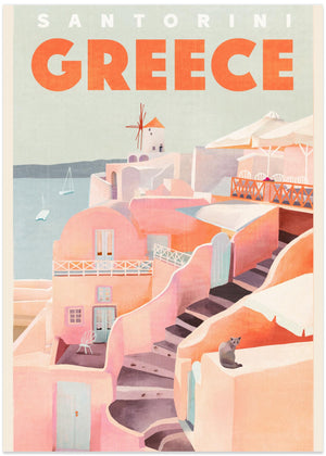 Santorini Greece Vintage Travel Poster