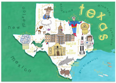 Illustrert kart over Texas