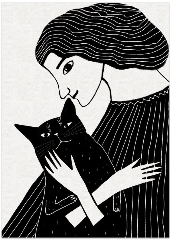 Cat Lady with Black Cat