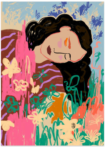Expressive Figure Surrounded By Colorful Flowers