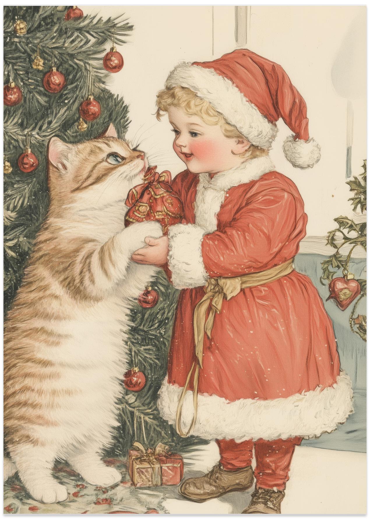 Christmas Kid and Cat